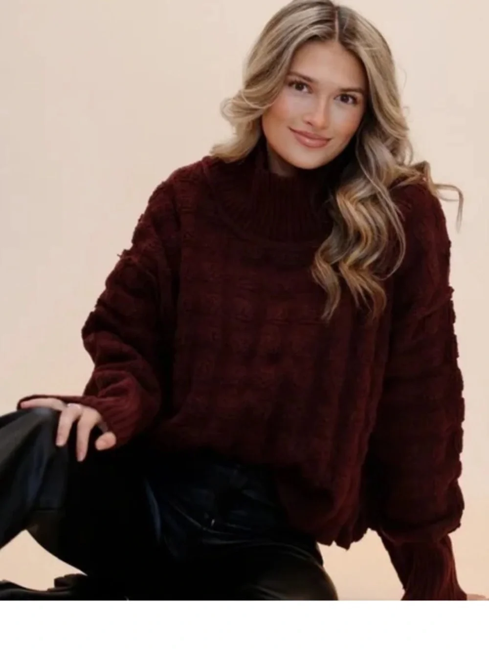 Free People Burgundy Care FP Soul Searcher Mock Neck Jumper sweater size S